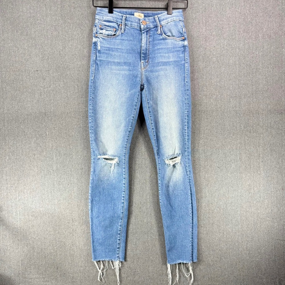 Mother High Waisted Looker Ankle Fray Jeans Women 25 Blue Thrilling Shots
